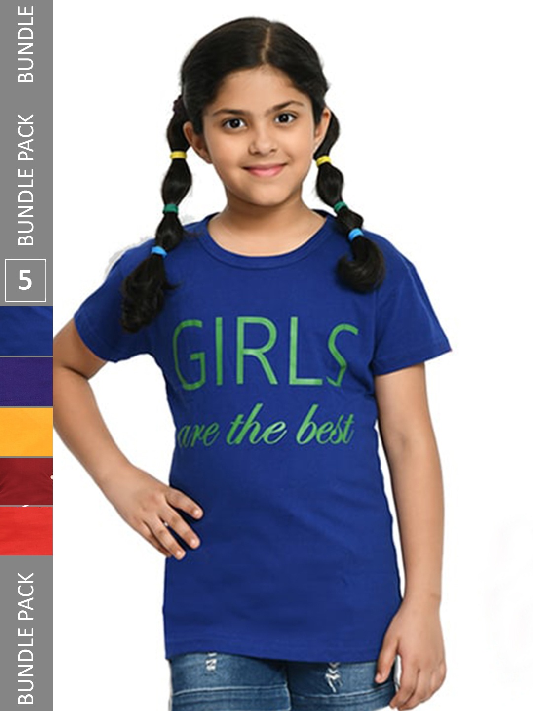 

IndiWeaves Girls Pack of 4 Printed Pure Cotton T-shirts, Blue