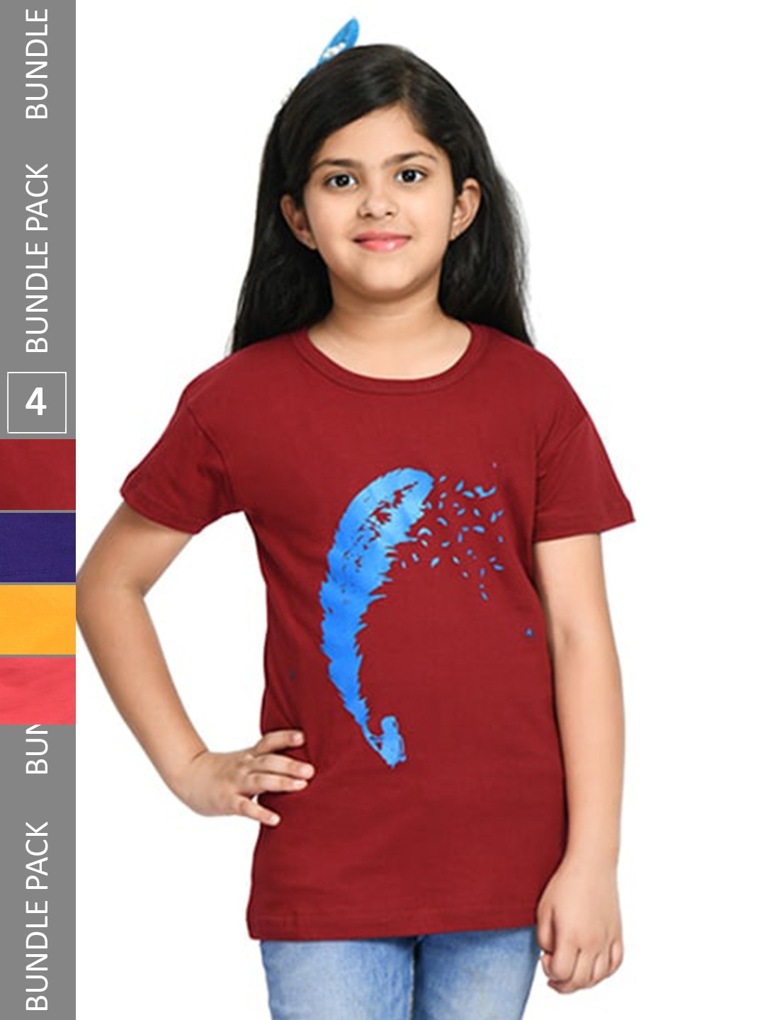 

IndiWeaves Girls Pack Of 3 Typography Printed Pure Cotton T-Shirt, Navy blue