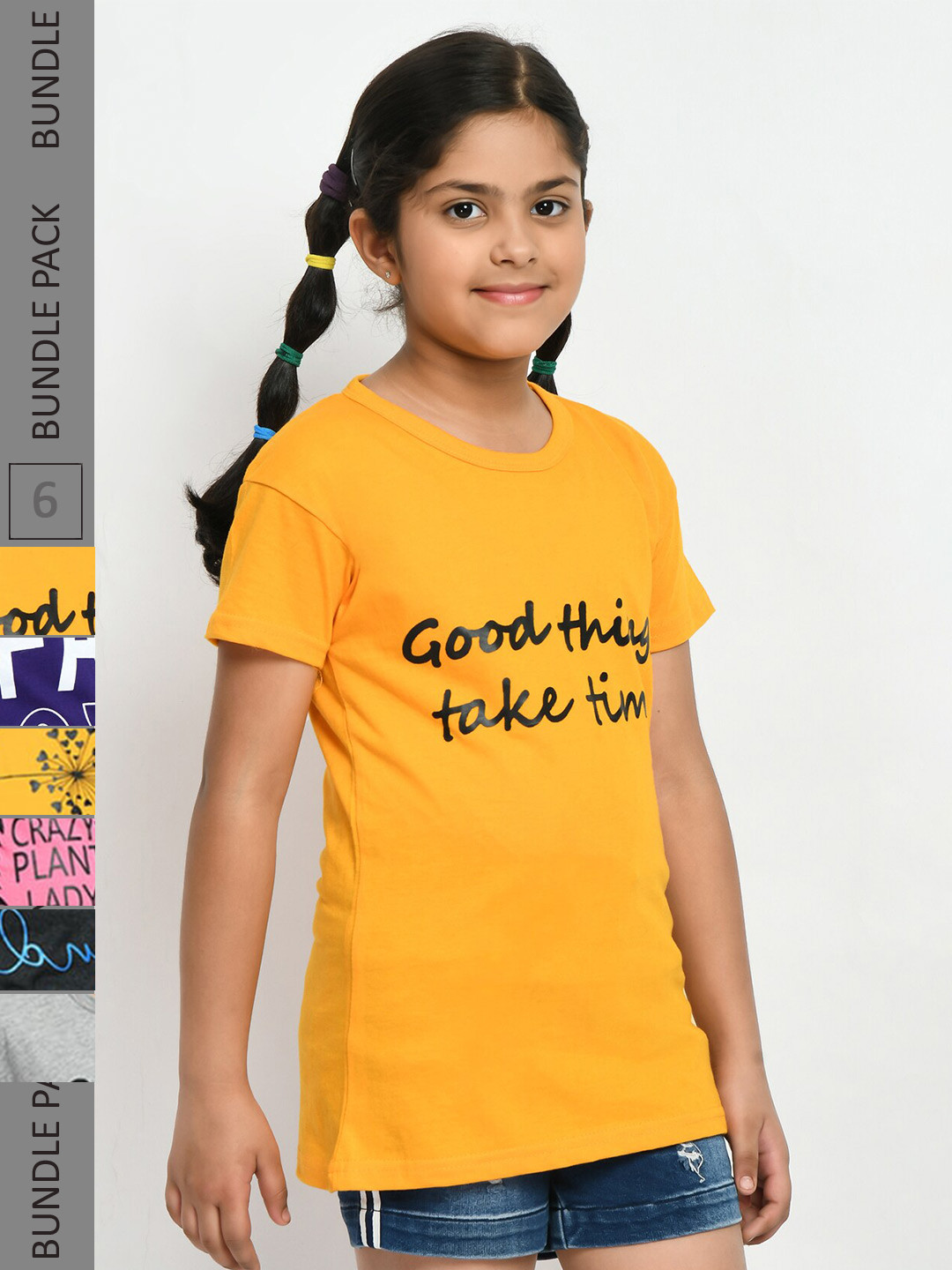 

IndiWeaves Girls Pack of 4 Printed Pure Cotton T-shirts, Yellow