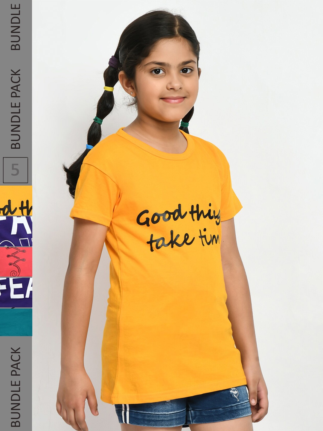 

IndiWeaves Girls Pack of 3 Printed Pure Cotton T-shirts, Yellow