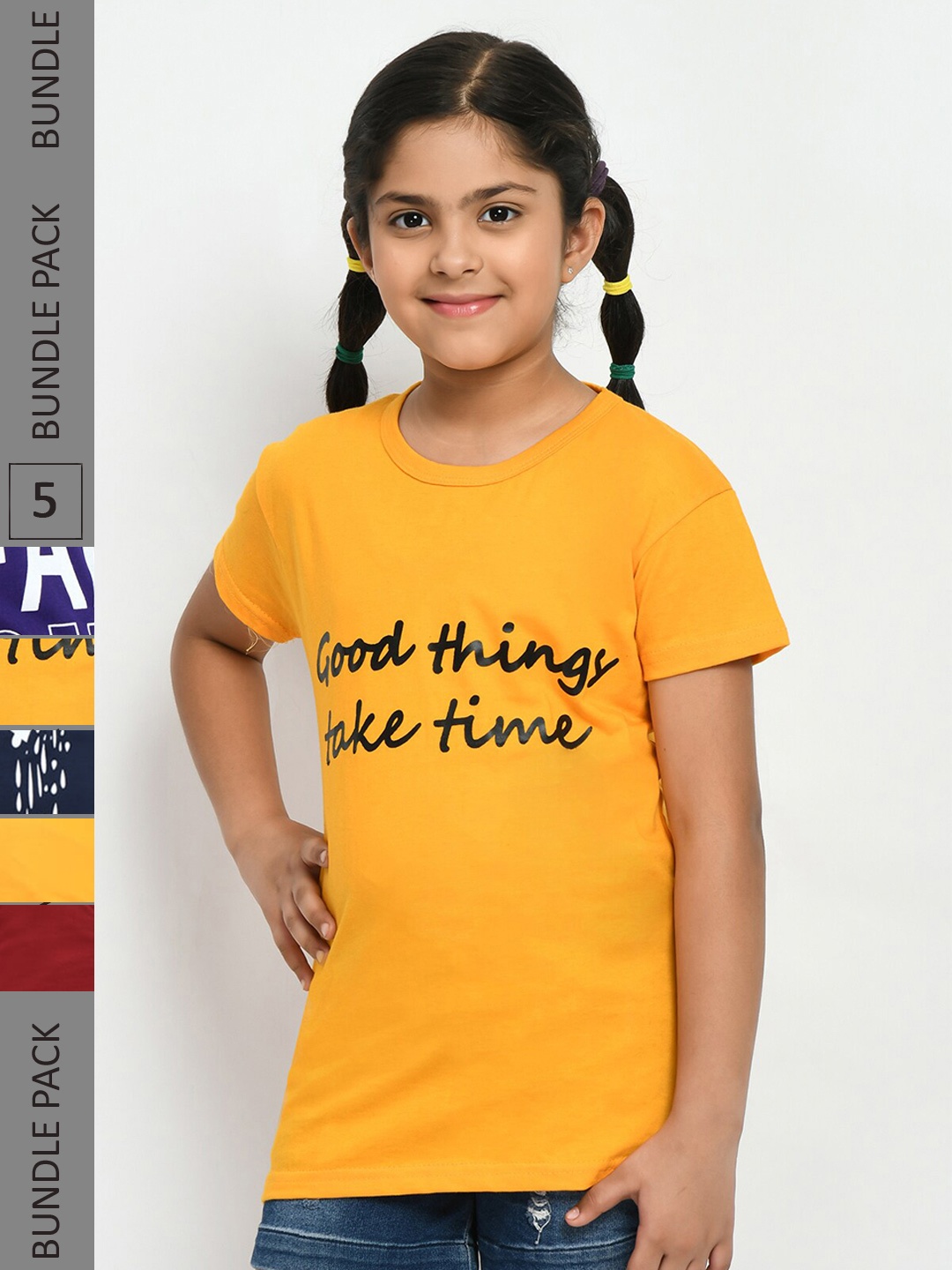 

IndiWeaves Girls Pack of 3 Printed Pure Cotton T-shirts, Yellow