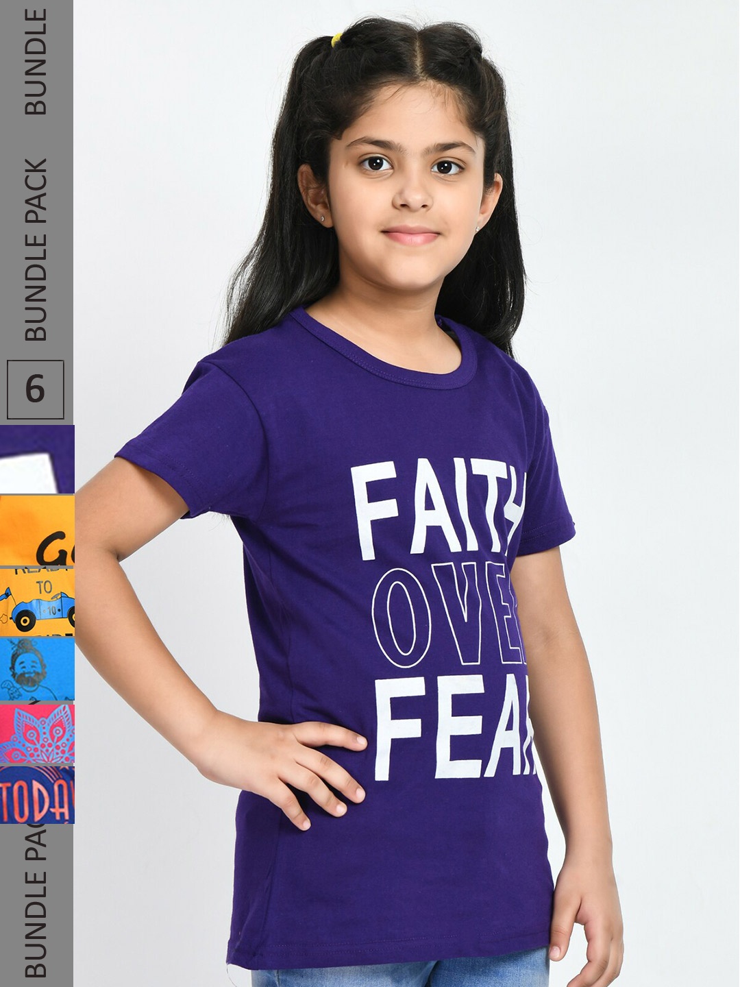 

IndiWeaves Girls Pack Of 4 Printed Cotton T-shirts, Yellow
