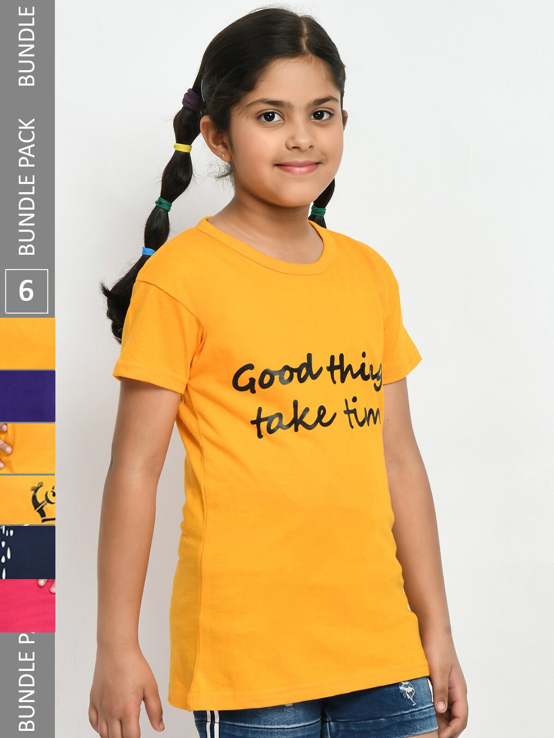 

IndiWeaves Girls Pack of 4 Printed Pure Cotton T-shirts, Yellow