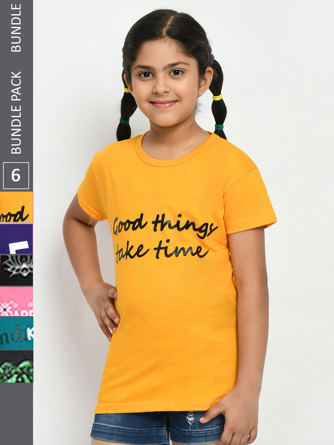 

IndiWeaves Girls Pack Of 4 Printed Pure Cotton T-shirt, Black