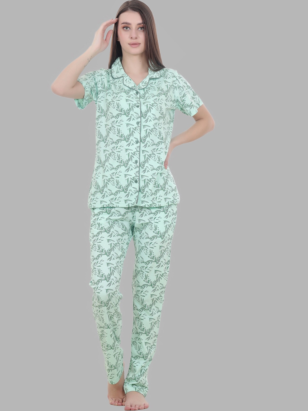 

FLOSBERRY Floral Print Night Suit, Sea green