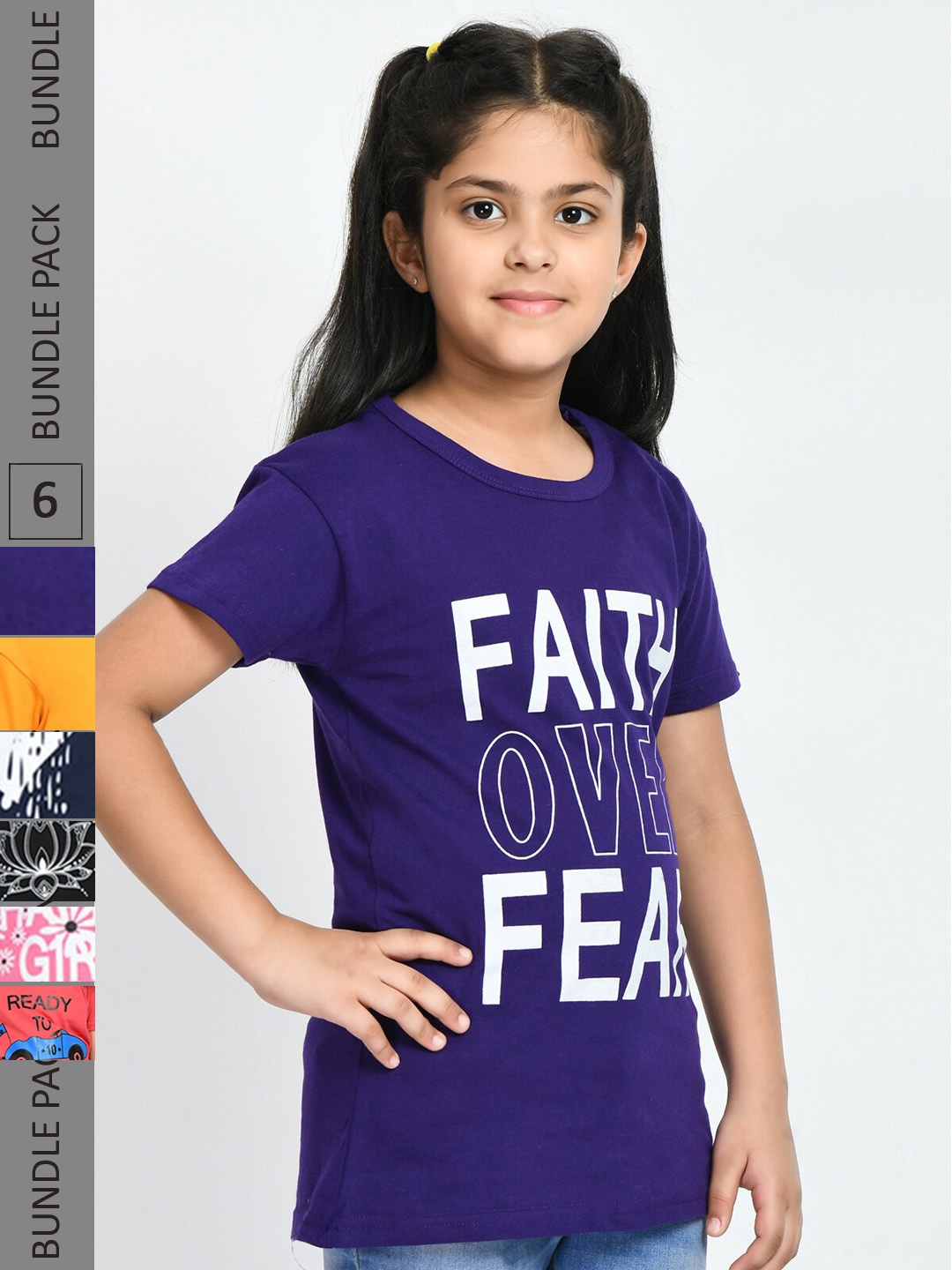 

IndiWeaves Girls Pack Of 5 Printed Cotton T-shirt, Blue