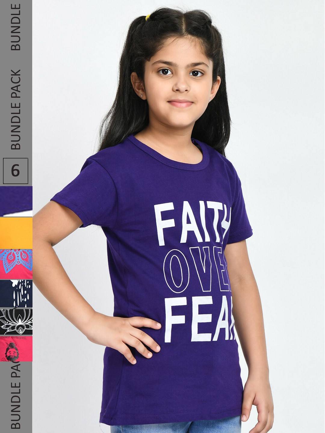 

IndiWeaves Girls Pack Of 5 Printed Pure Cotton T-shirts, Red