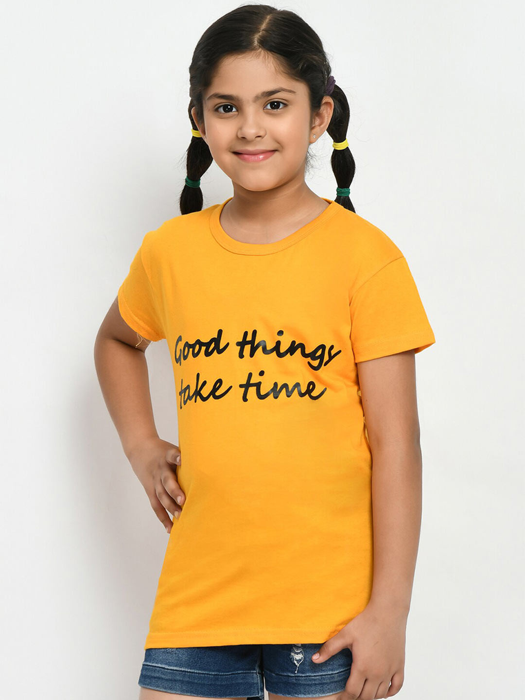 

IndiWeaves Girls Pack Of 5 Printed Pure Cotton T-shirts, Navy blue