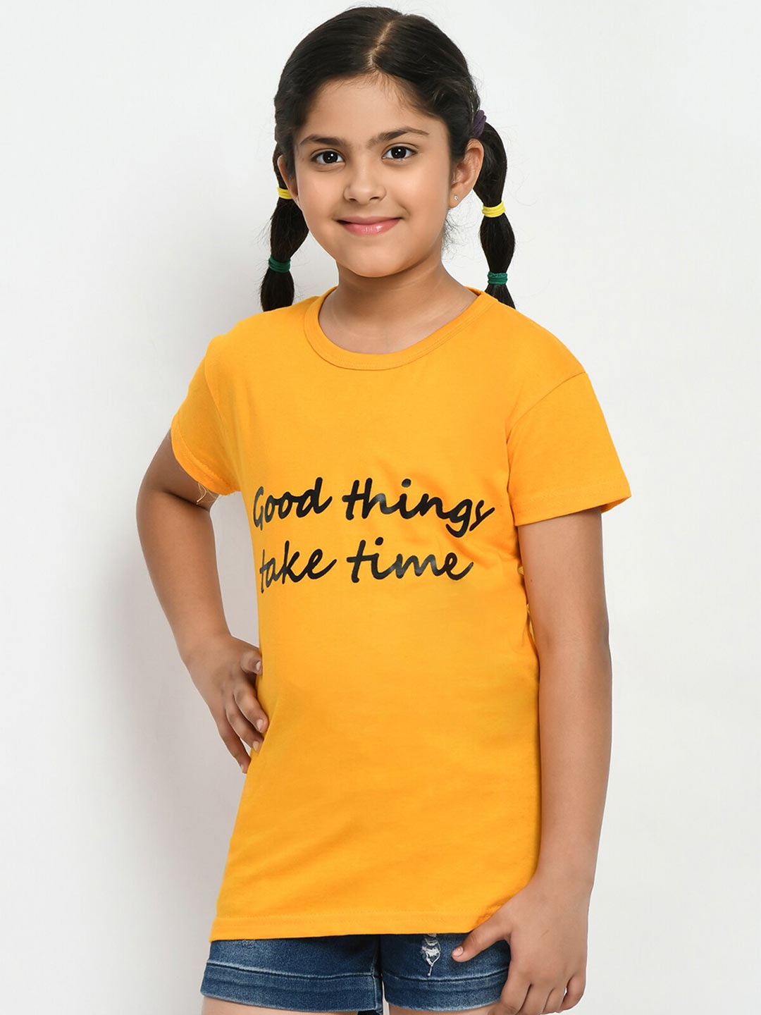 

IndiWeaves Girls Pack Of 5 Printed Pure Cotton T-shirt, Yellow