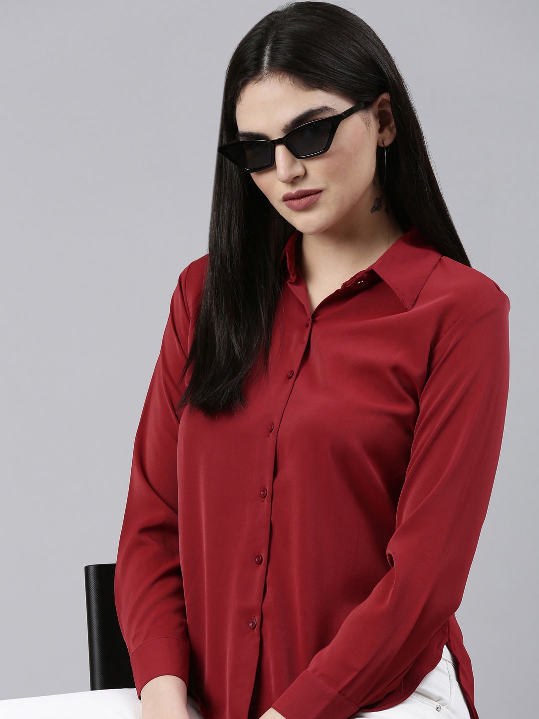 

SHOWOFF Classic Opaque Long Sleeves Casual Shirt, Burgundy