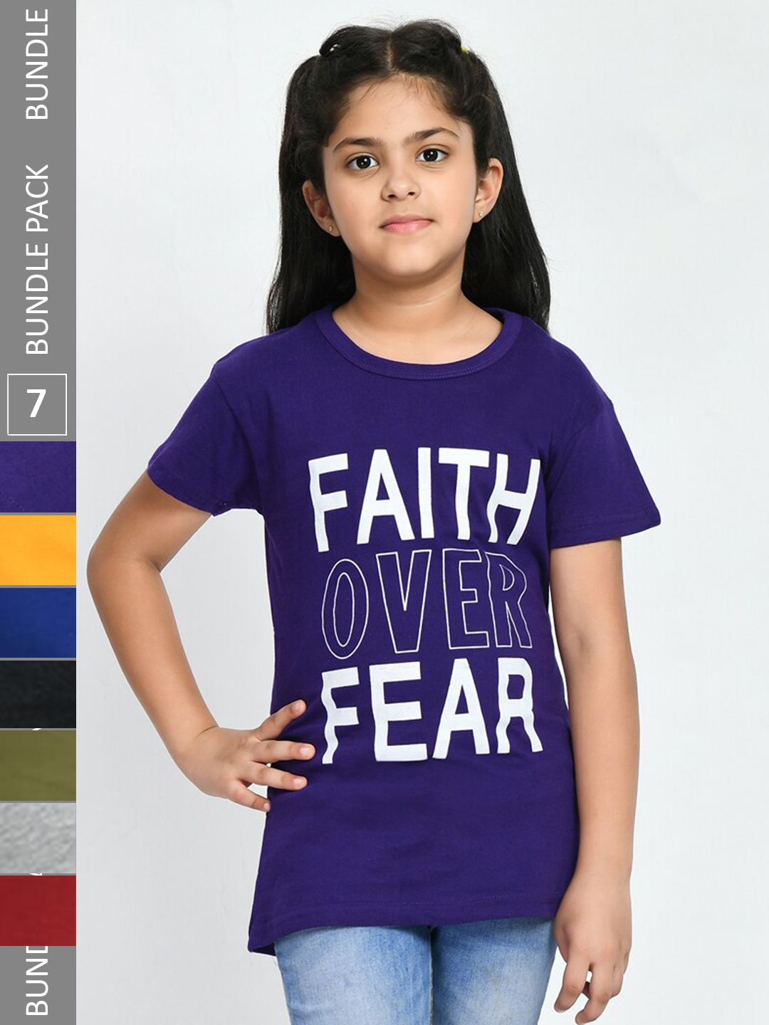 

IndiWeaves Girls Pack of 5 Printed Pure Cotton T-shirts, Yellow