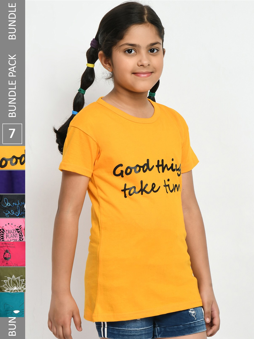 

IndiWeaves Girls Pack Of 5 Printed Pure Cotton T-Shirts, Blue