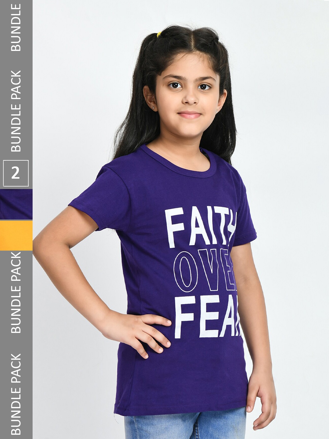 

IndiWeaves Girls Multicoloured 4 Printed V-Neck Pockets T-shirt, Multi