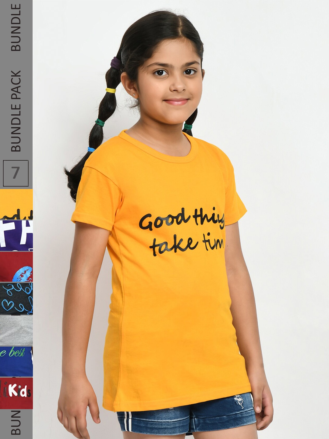 

IndiWeaves Girls Pack of 5 Printed Pure Cotton T-shirts, Yellow