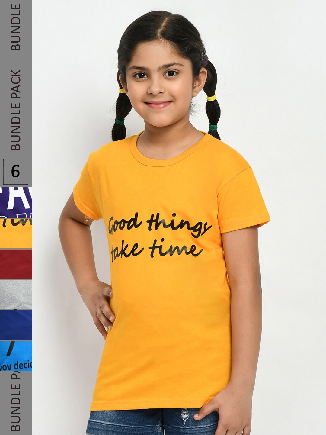 

IndiWeaves Girls Pack of 5 Printed Pure Cotton T-shirts, Blue