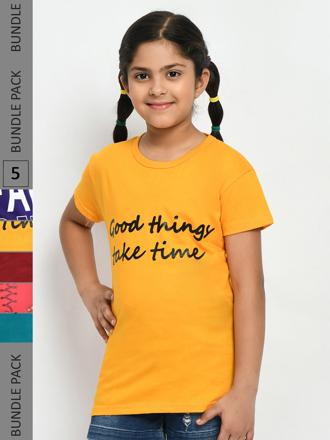 

IndiWeaves Girls Pack of 4 Printed Pure Cotton T-shirts, Blue