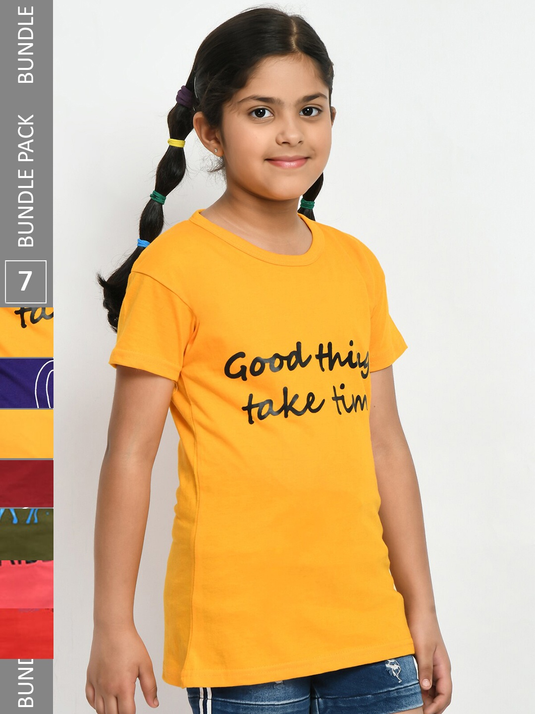 

IndiWeaves Girls Pack Of 5 Typography Printed Cotton T-shirt, Multi