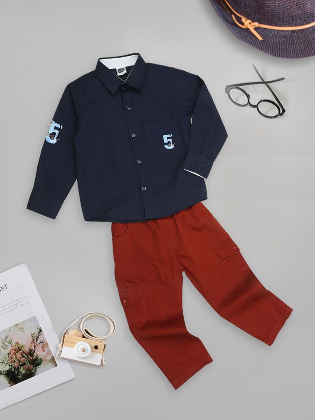 

MeeMee Boys Mid-Rise Cotton Formal Trousers, Rust