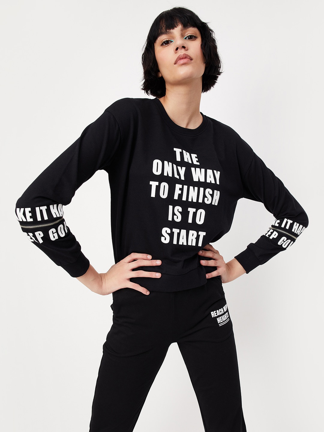

max Typography Printed Pure Cotton Sweatshirt, Black