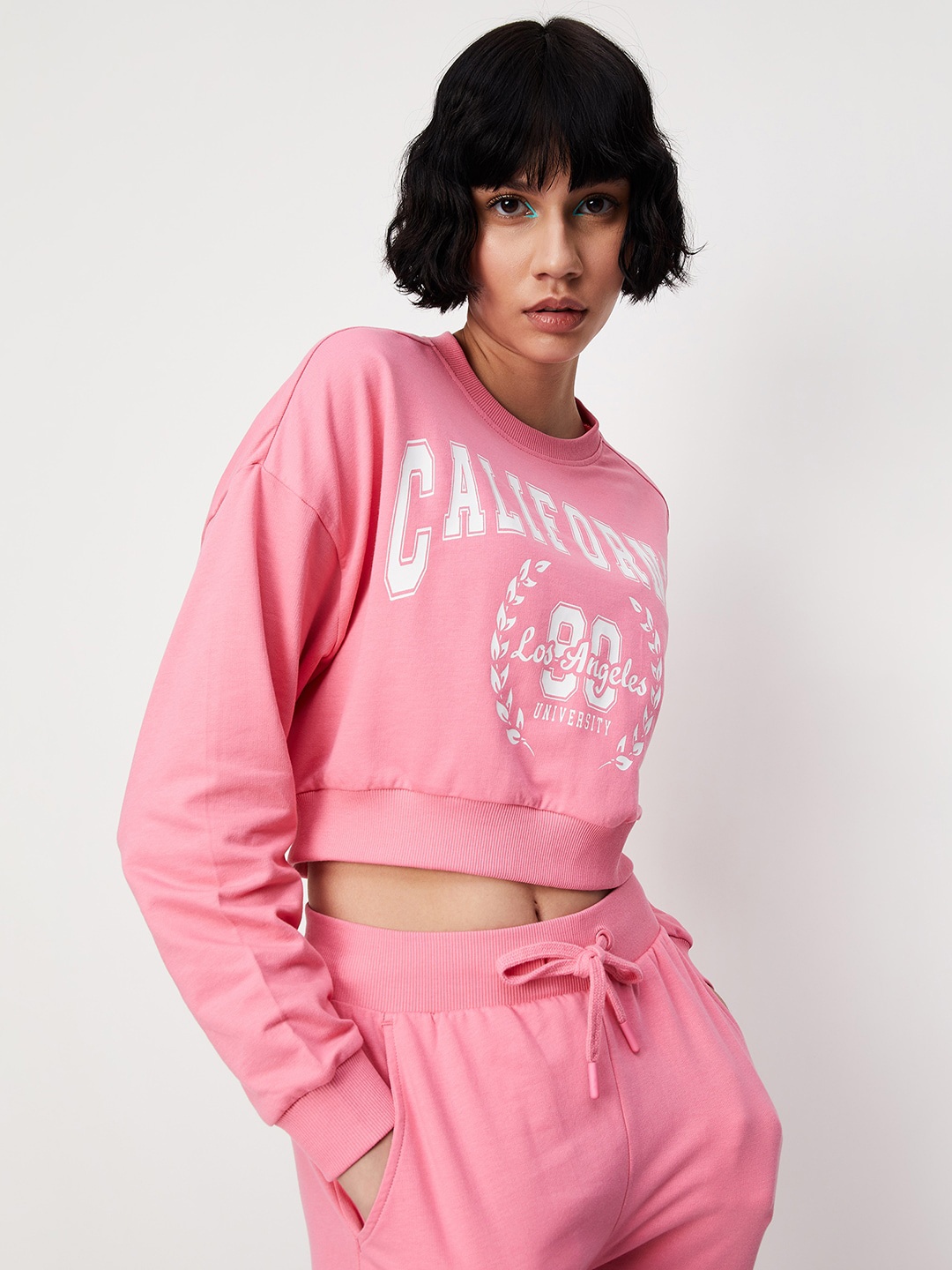 

max Typography Printed Pure Cotton Sweatshirt, Pink