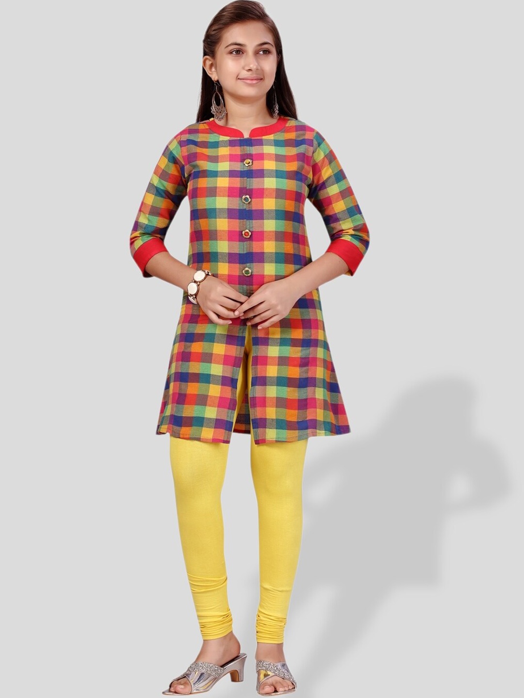 

BAESD Girls Checked Cotton Kurta, Red