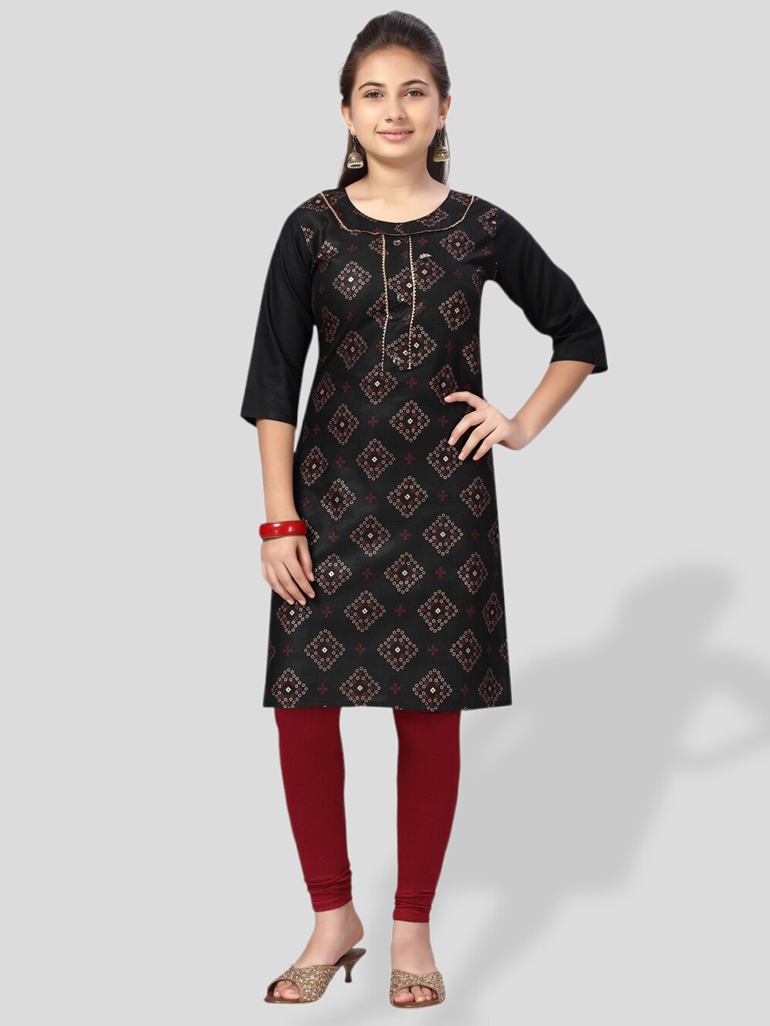 

BAESD Girls Geometric Printed Cotton Kurta, Black