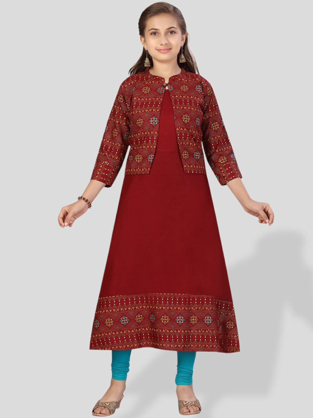 

BAESD Girls Ethnic Motifs Printed A-Line Kurta, Maroon