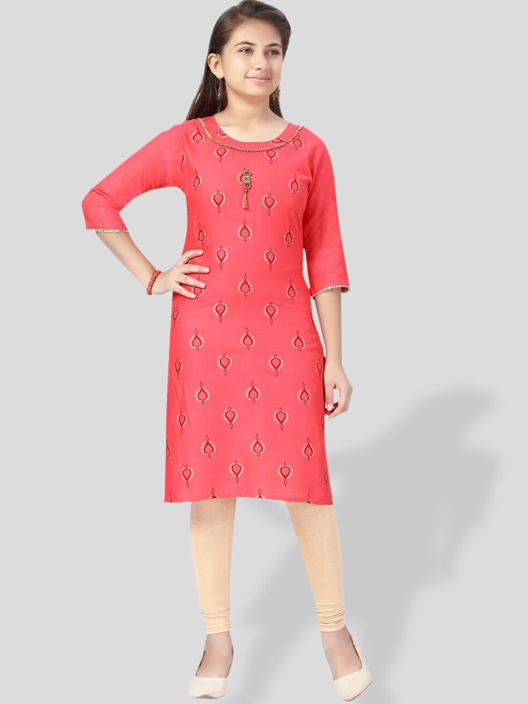 

BAESD Girls Ethnic Motif Printed Cotton Kurta, Red