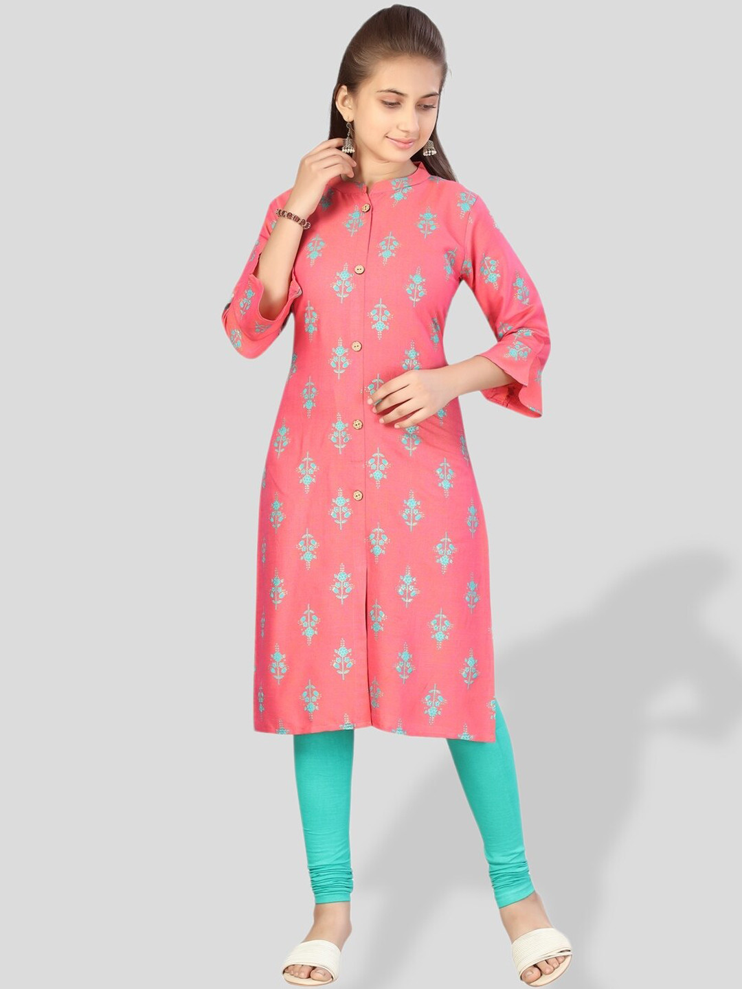 

BAESD Girls Floral Printed Cotton Kurta, Pink