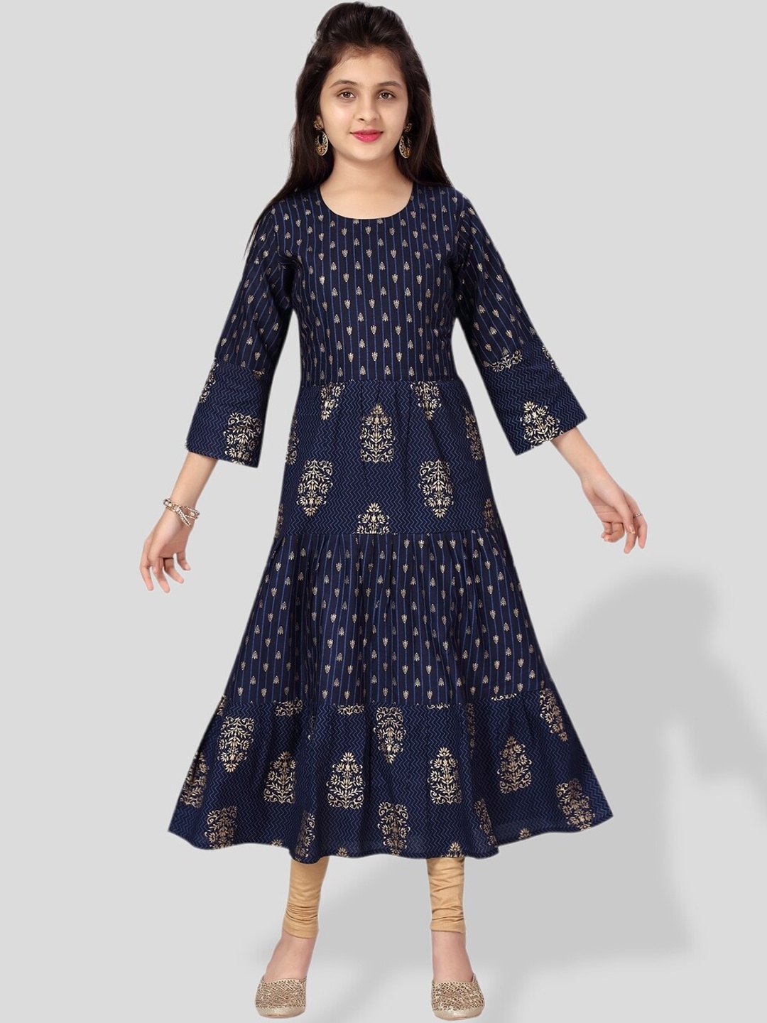 

BAESD Girls Ethnic Motifs Printed A-Line Cotton Kurta, Blue