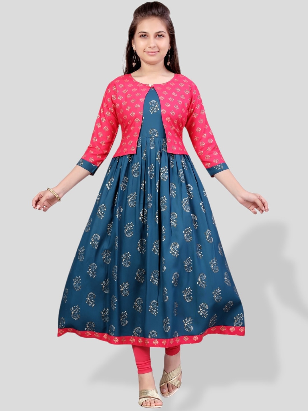 

BAESD Girls Ethnic Motifs Printed A-Line Cotton Kurta, Pink