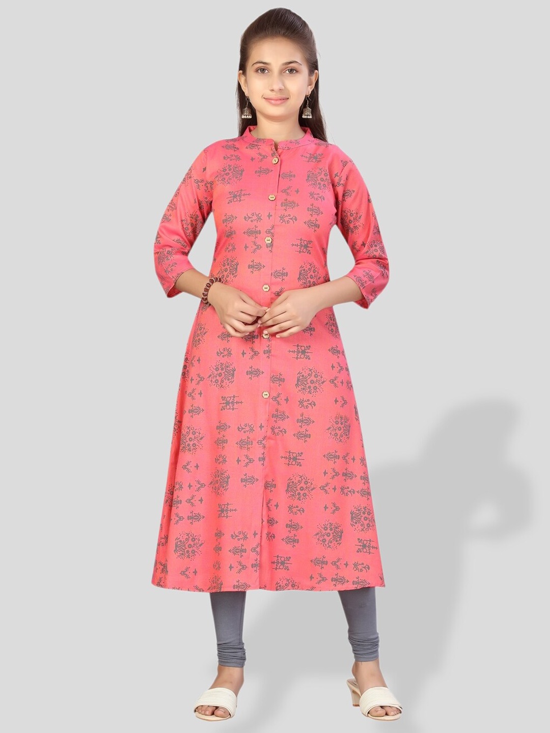 

BAESD Girls Red Floral Printed Cotton Kurta, Peach