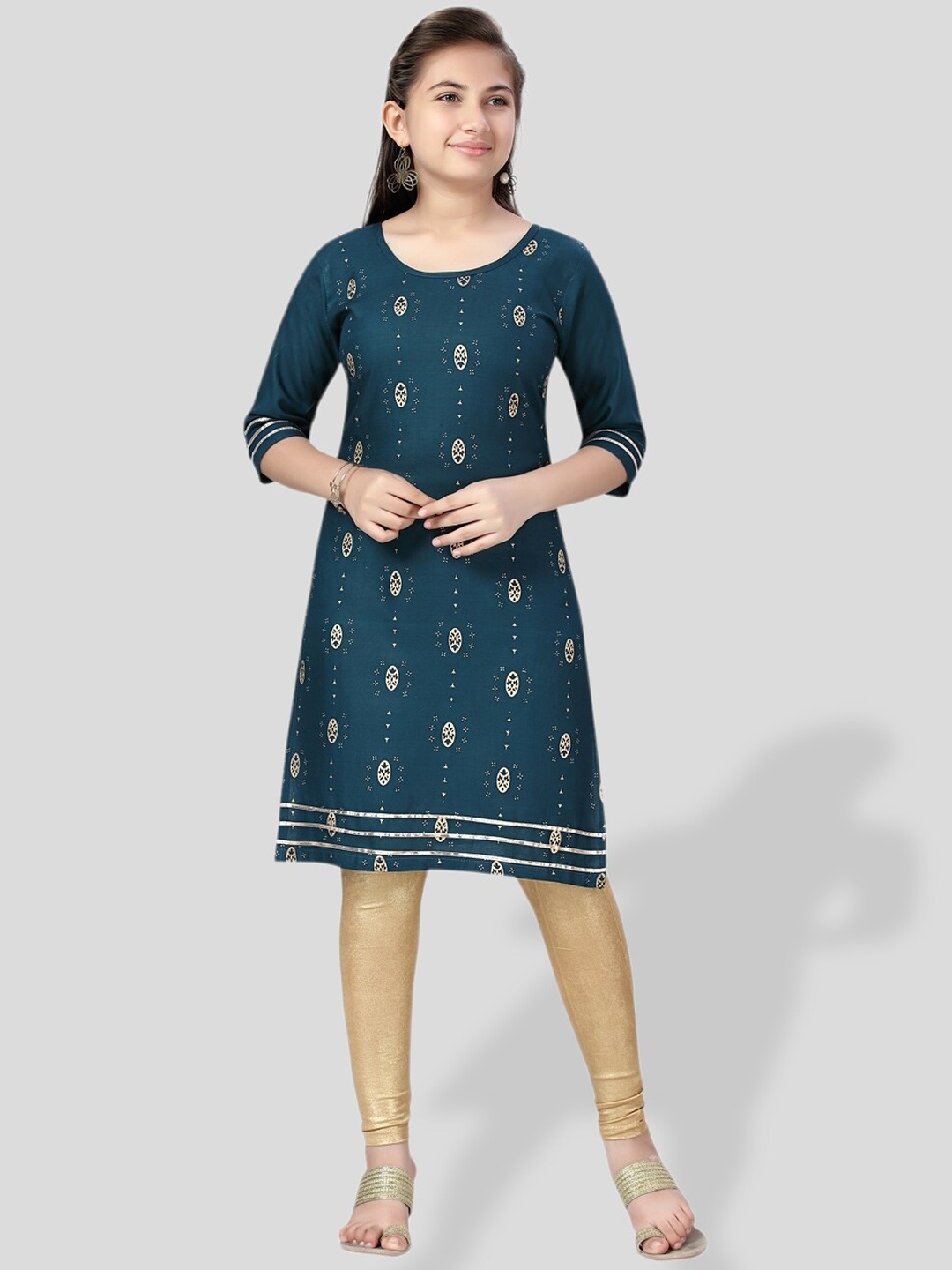 

BAESD Girls Ethnic Motif Printed Cotton Kurta, Teal