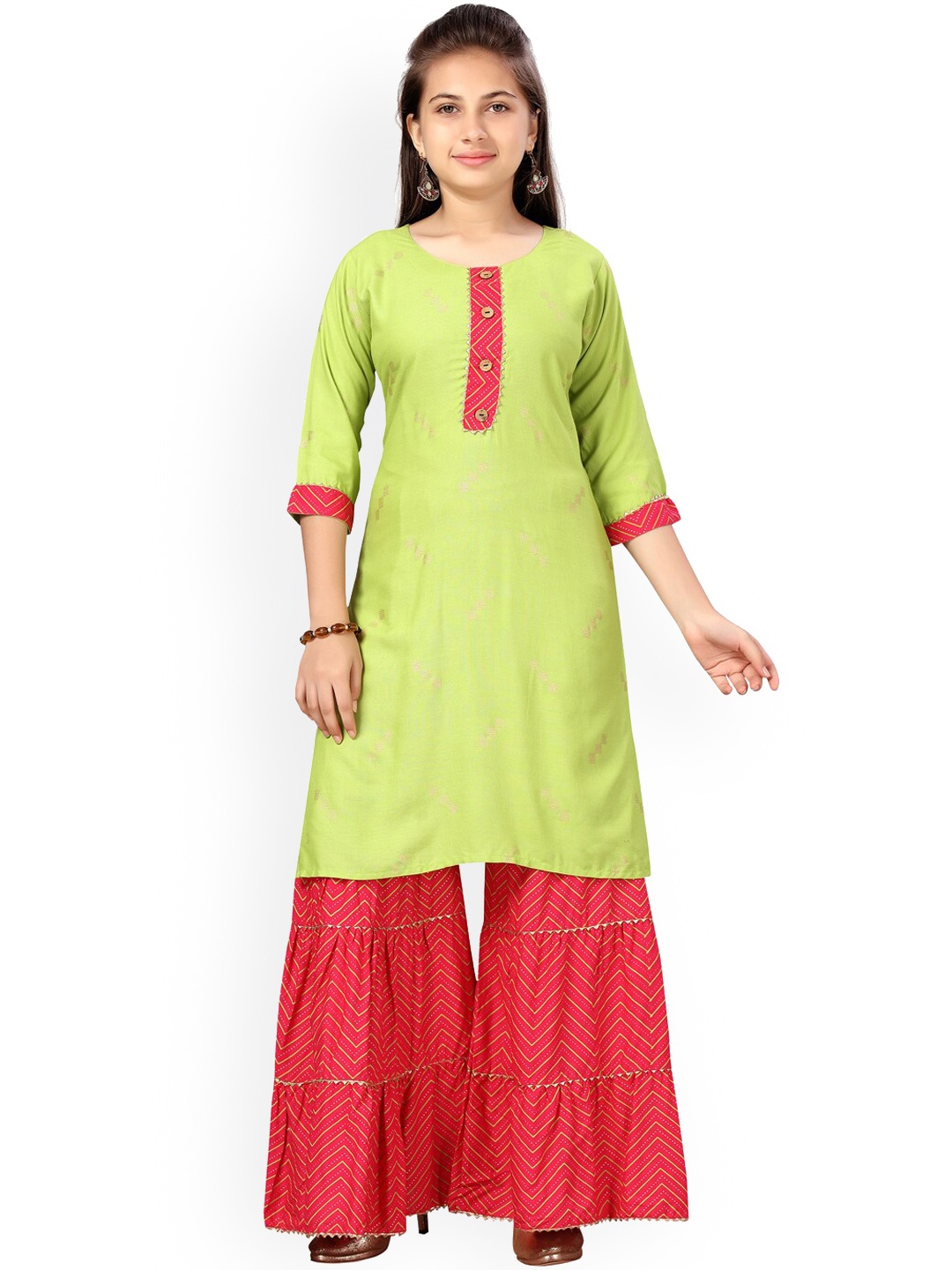 

BAESD Girls Gota Patti Detailed Pure Cotton Kurta With Sharara, Green