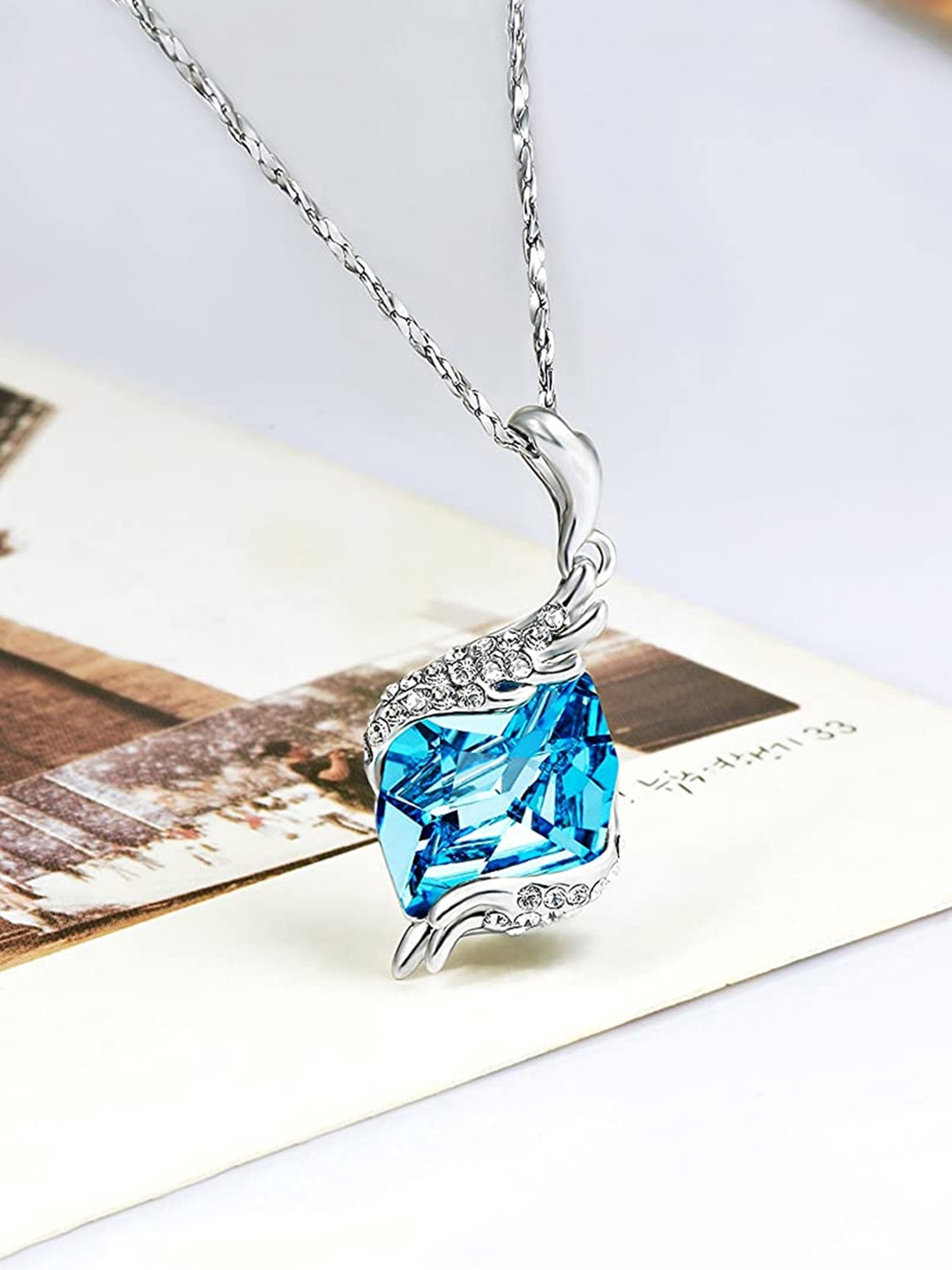 

Yellow Chimes Crystals from Swarovski Collection Silver-Toned & Blue Pendant with Chain