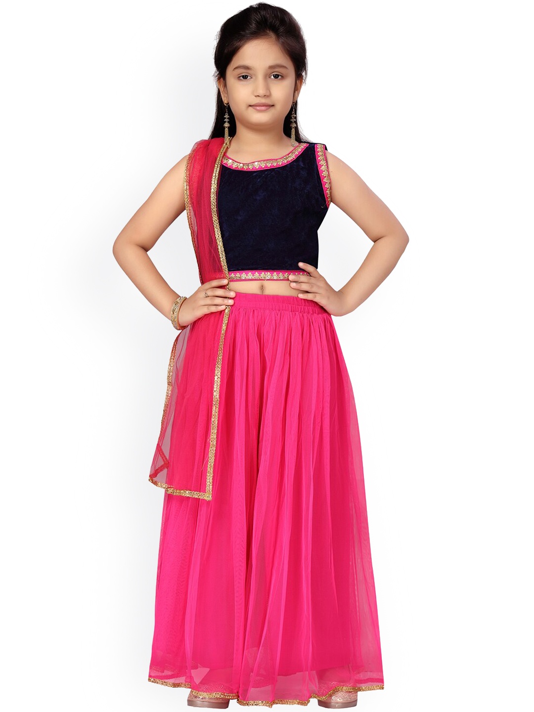 

BAESD Girls Ethnic Top & Palazzo with Dupatta, Navy blue