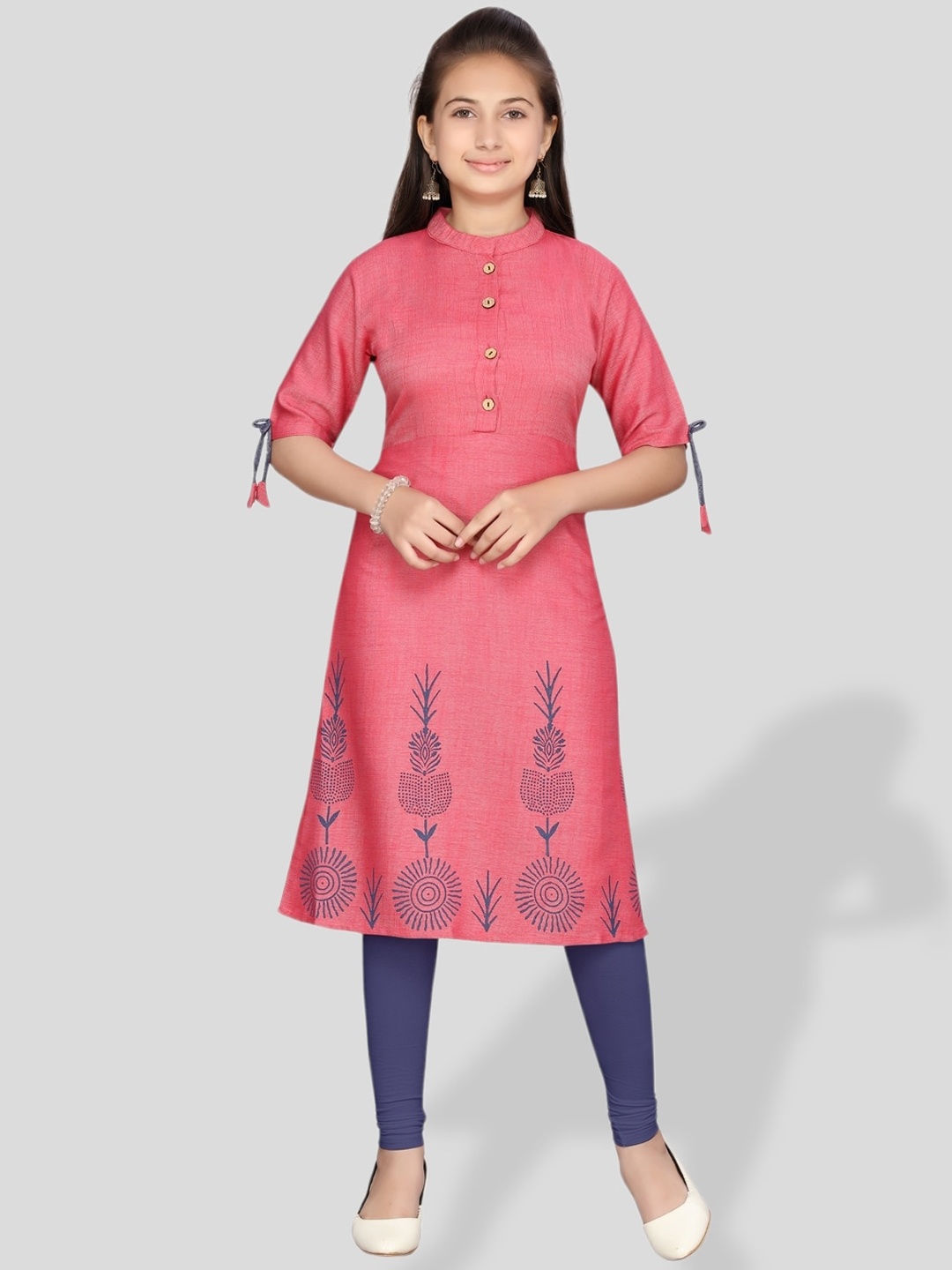 

BAESD Girls Ethnic Motifs Printed Cotton A-Line Kurta, Pink