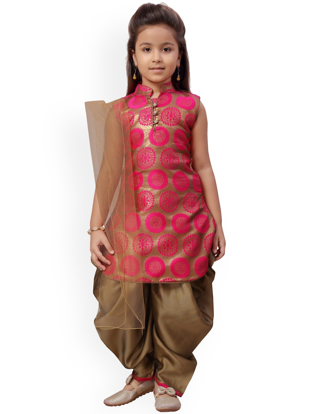 

BAESD Girls Pure Silk Kurti With Patiala & Dupatta, Pink
