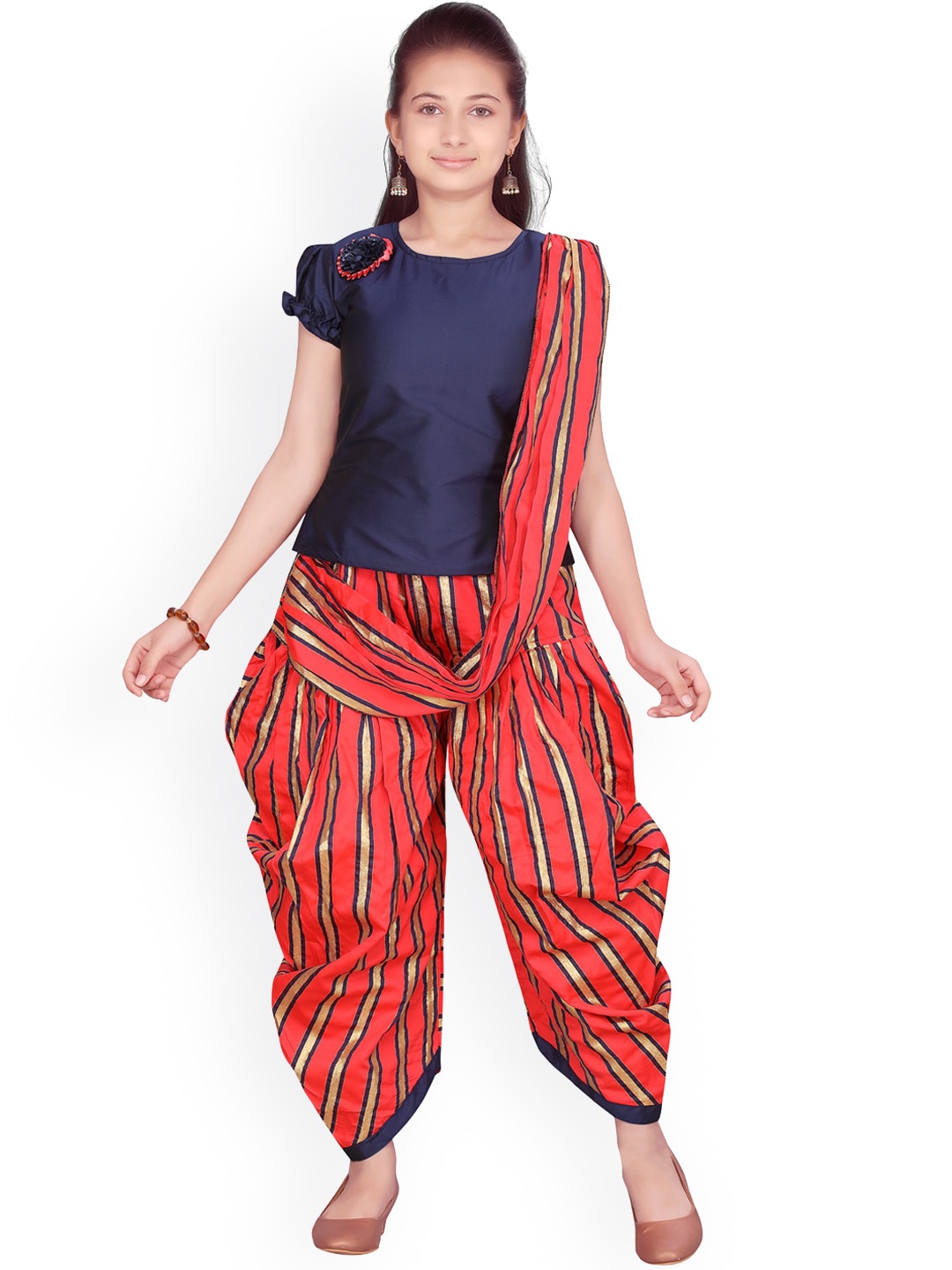 

BAESD Girls Regular Pure Silk Kurti With Patiala & Dupatta, Navy blue