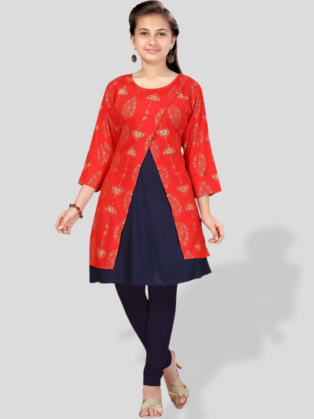 

BAESD Girls Ethnic Motifs Printed Cotton Anarkali Kurta, Red