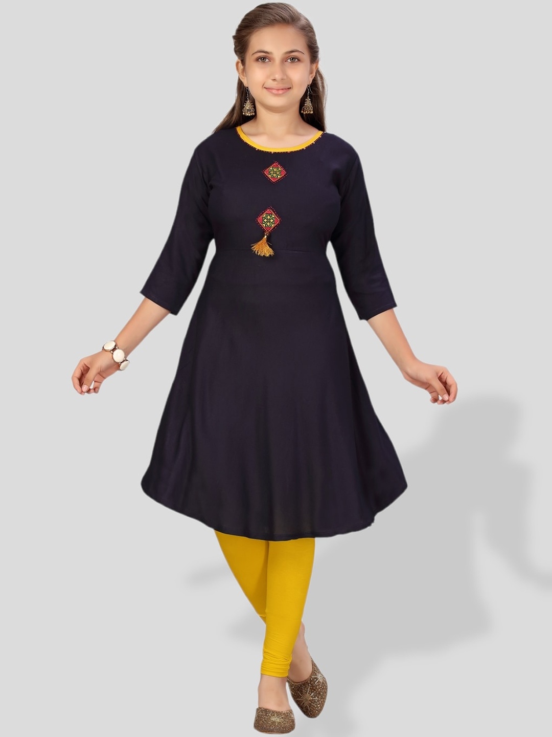 

BAESD Girls Cotton A-Line Kurta, Navy blue