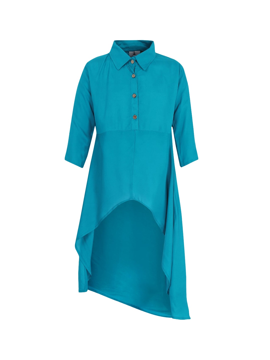 

BAESD Girls Shirt Collar High Low Hem A-Line Kurta, Teal