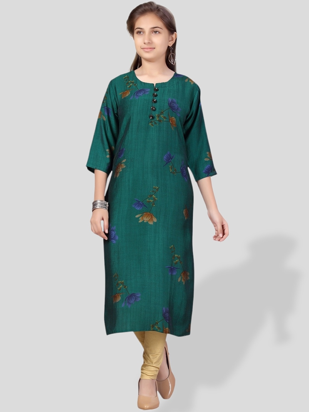 

BAESD Girls Floral Printed Cotton Kurta, Green