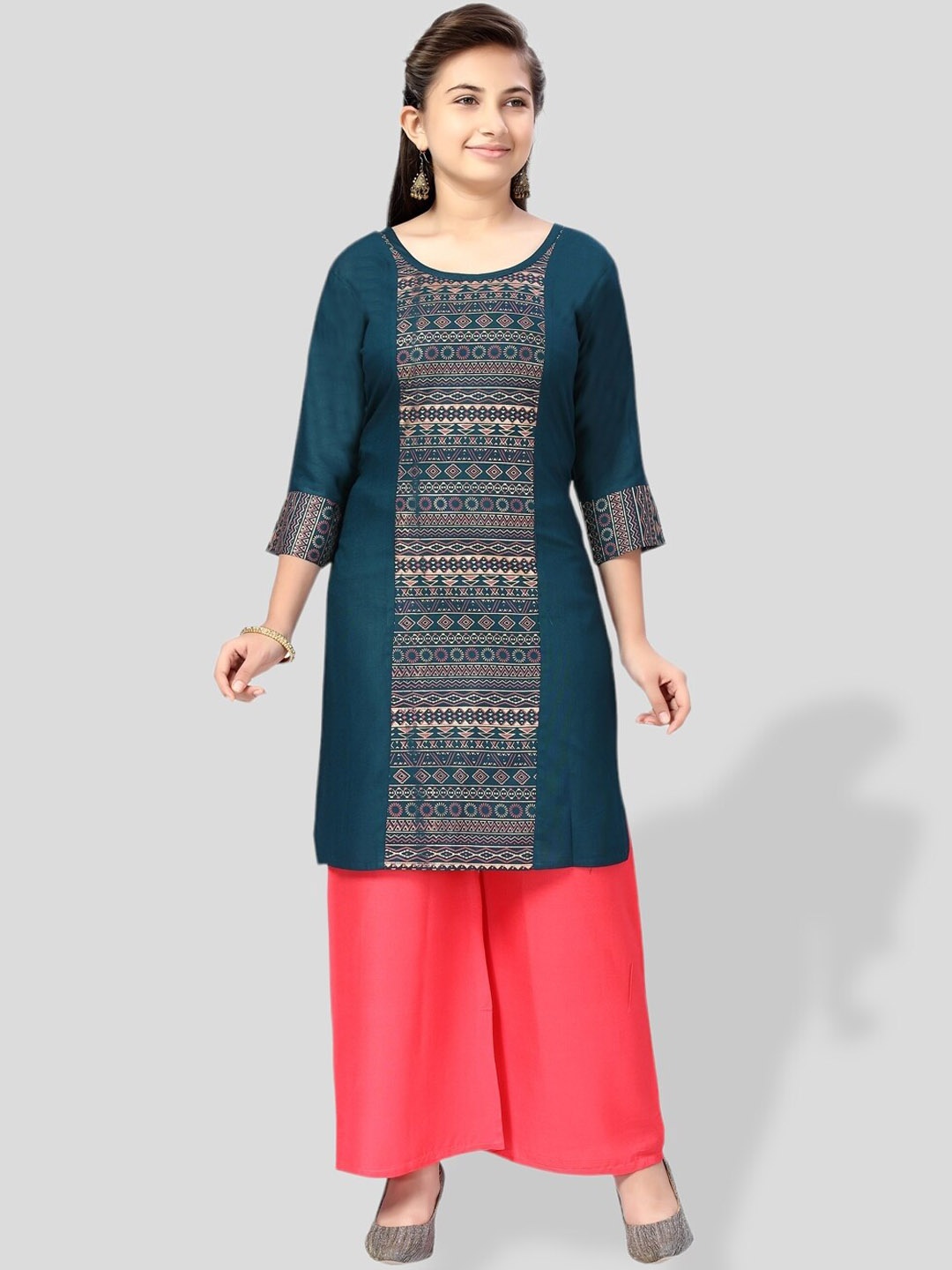 

BAESD Girls Tribal Printed Cotton Kurta, Green