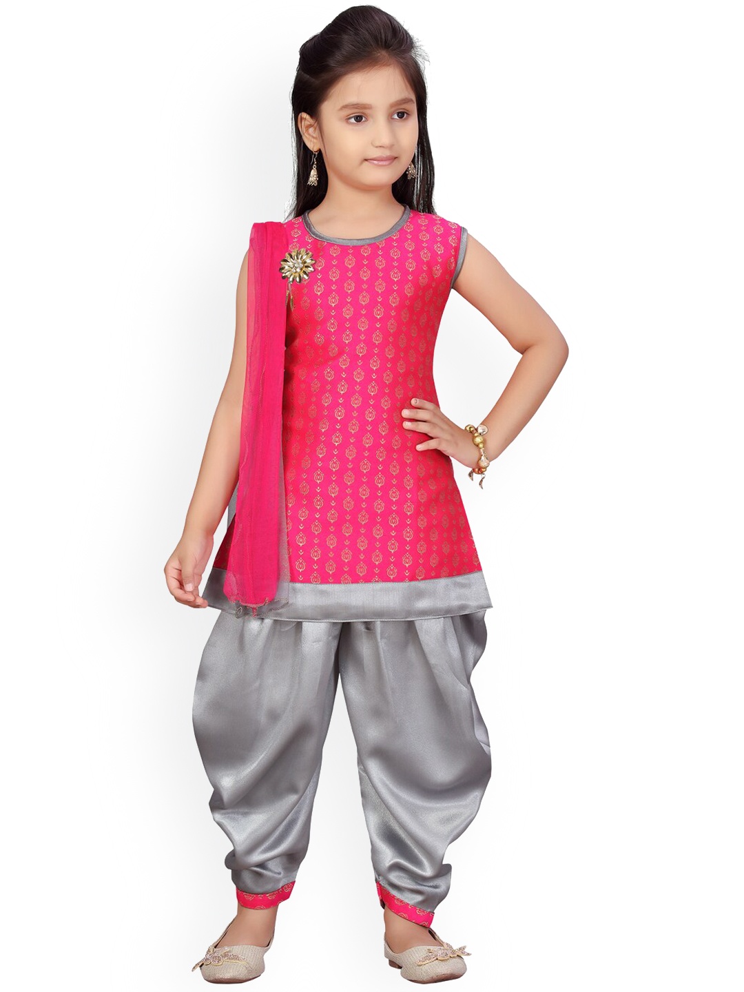 

BAESD Girls Ethnic Motifs Printed Pure Cotton Kurta with Salwar & With Dupatta, Pink