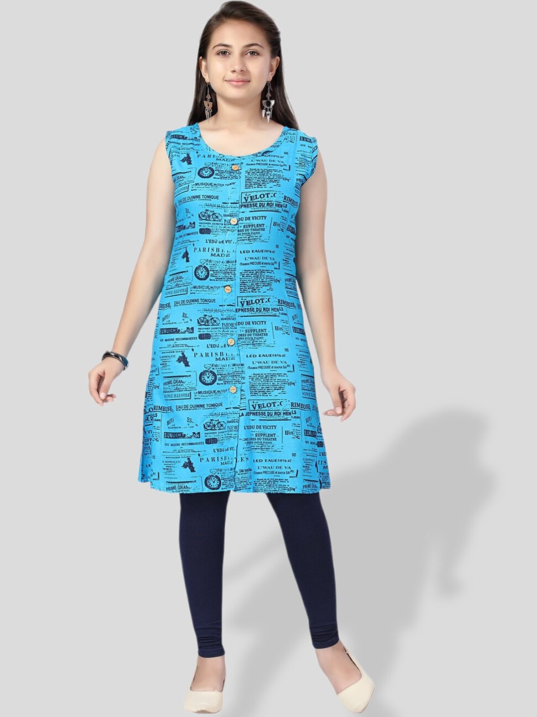 

BAESD Girls Typography Printed Kurta, Blue