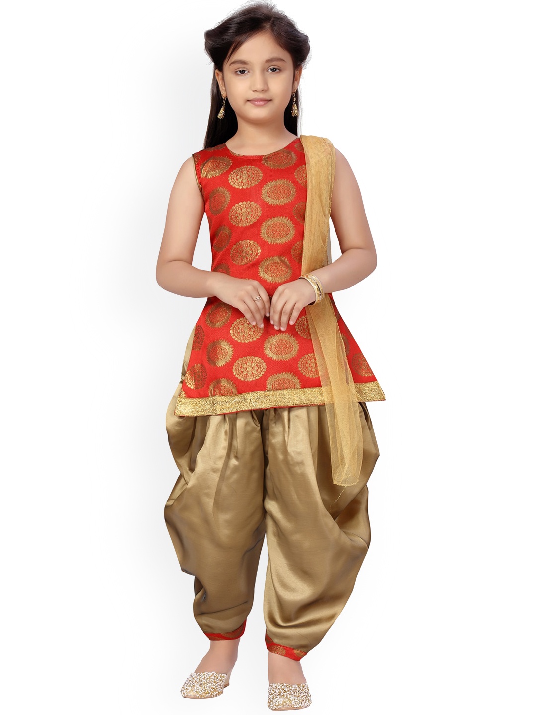 

BAESD Girls Ethnic Motifs Woven Design Kurti With Patiala & Dupatta, Red