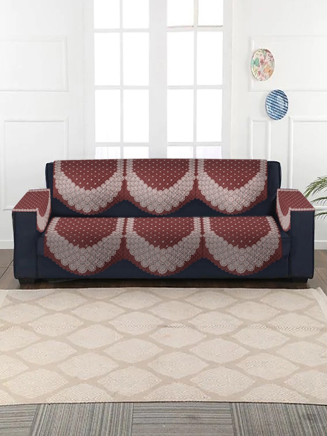 

SOKNACK 4-Pcs Maroon Self Design Velvet 3-Seater Sofa Covers With Arm Rests