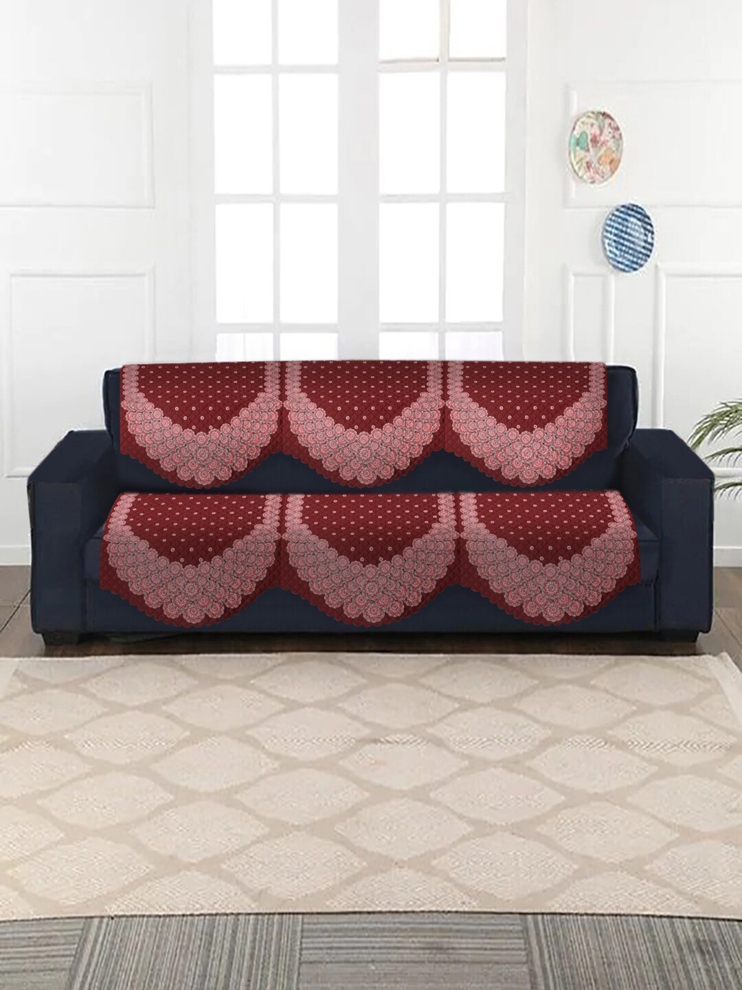 

SOKNACK 2-Pcs Maroon Self Design Velvet 3-Seater Sofa Covers