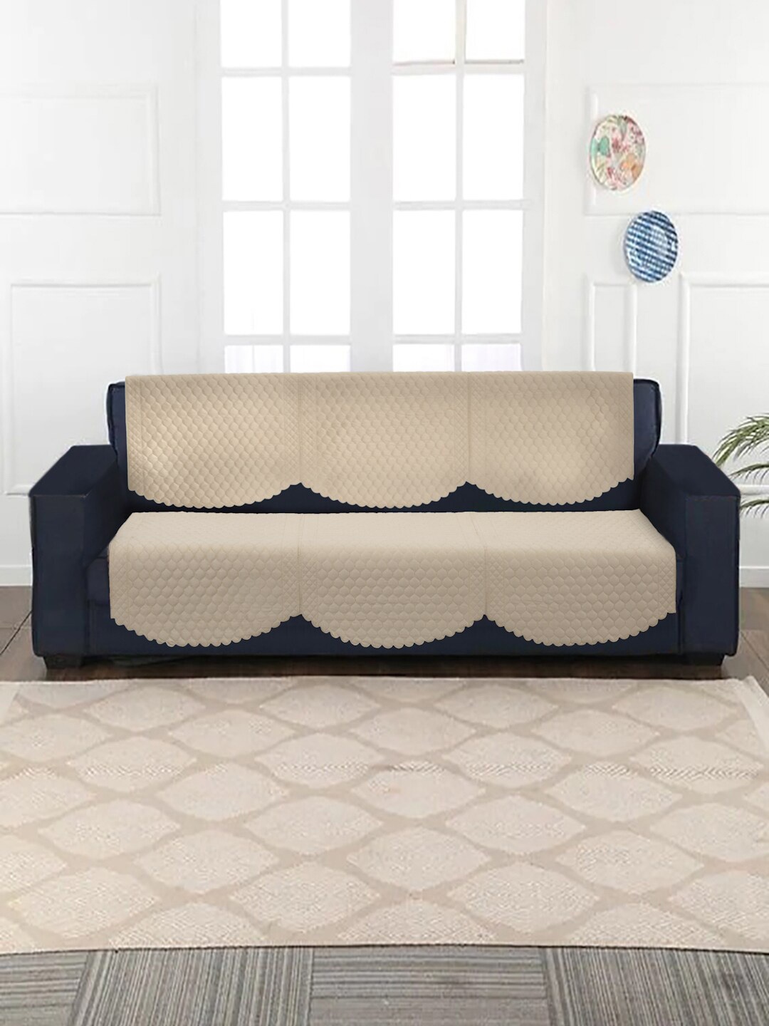 

SOKNACK 2-Pcs Beige Quilted Velvet 3-Seater Sofa Covers